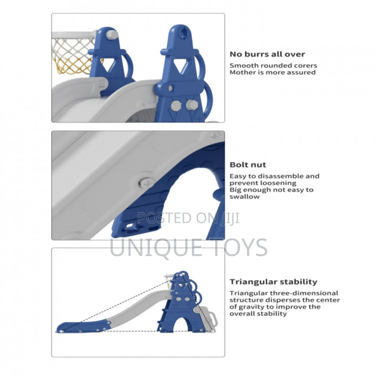 3-in-1 Foldable Slide:
Climbing + Slide + Basketball