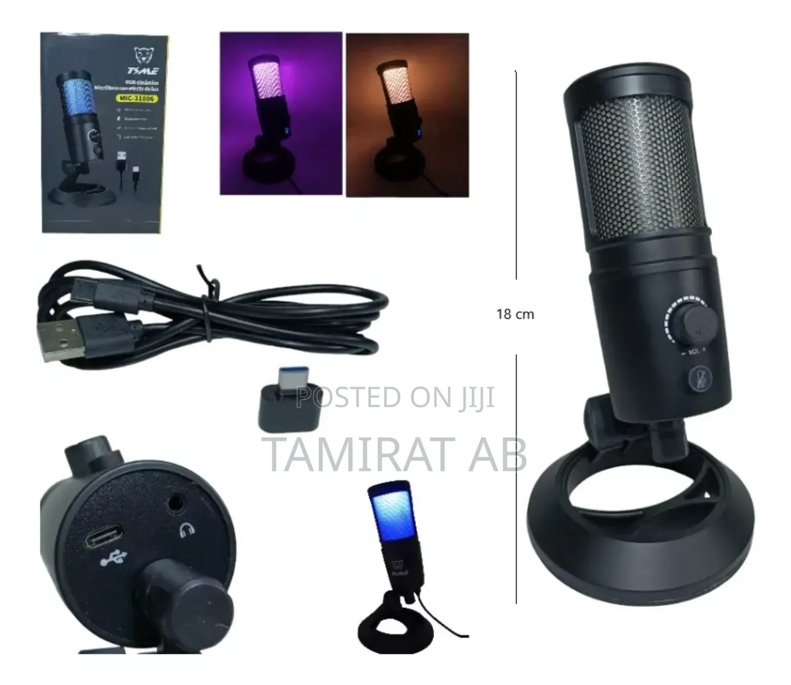 Professional USB Condenser Microphone, With RGB Lighting.