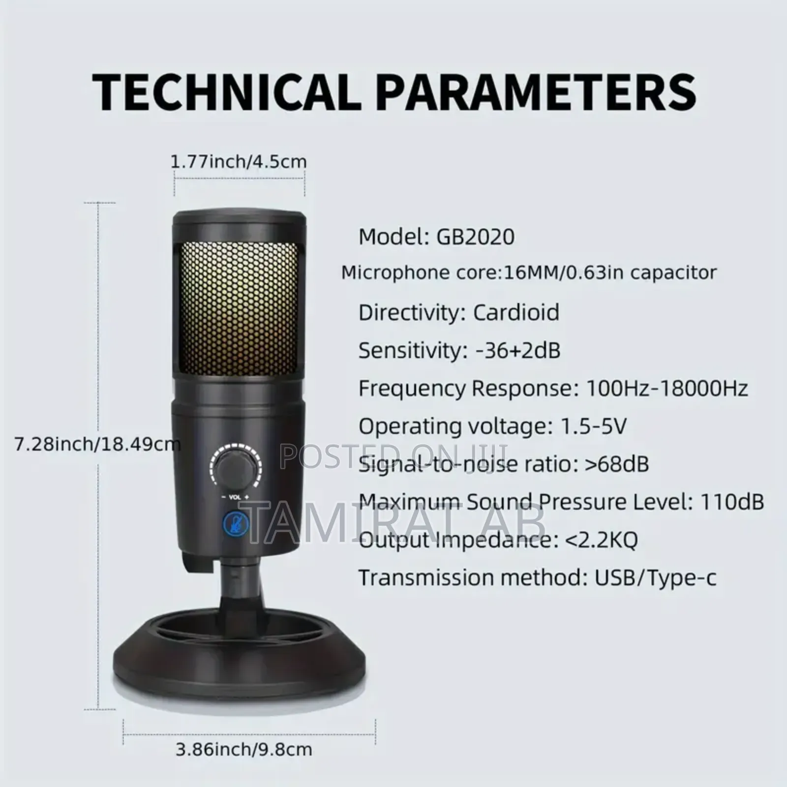 Professional USB Condenser Microphone, With RGB Lighting.