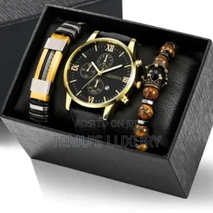 Photo - Geneva Watch 3PCS Men Set Quartz Leather Watch