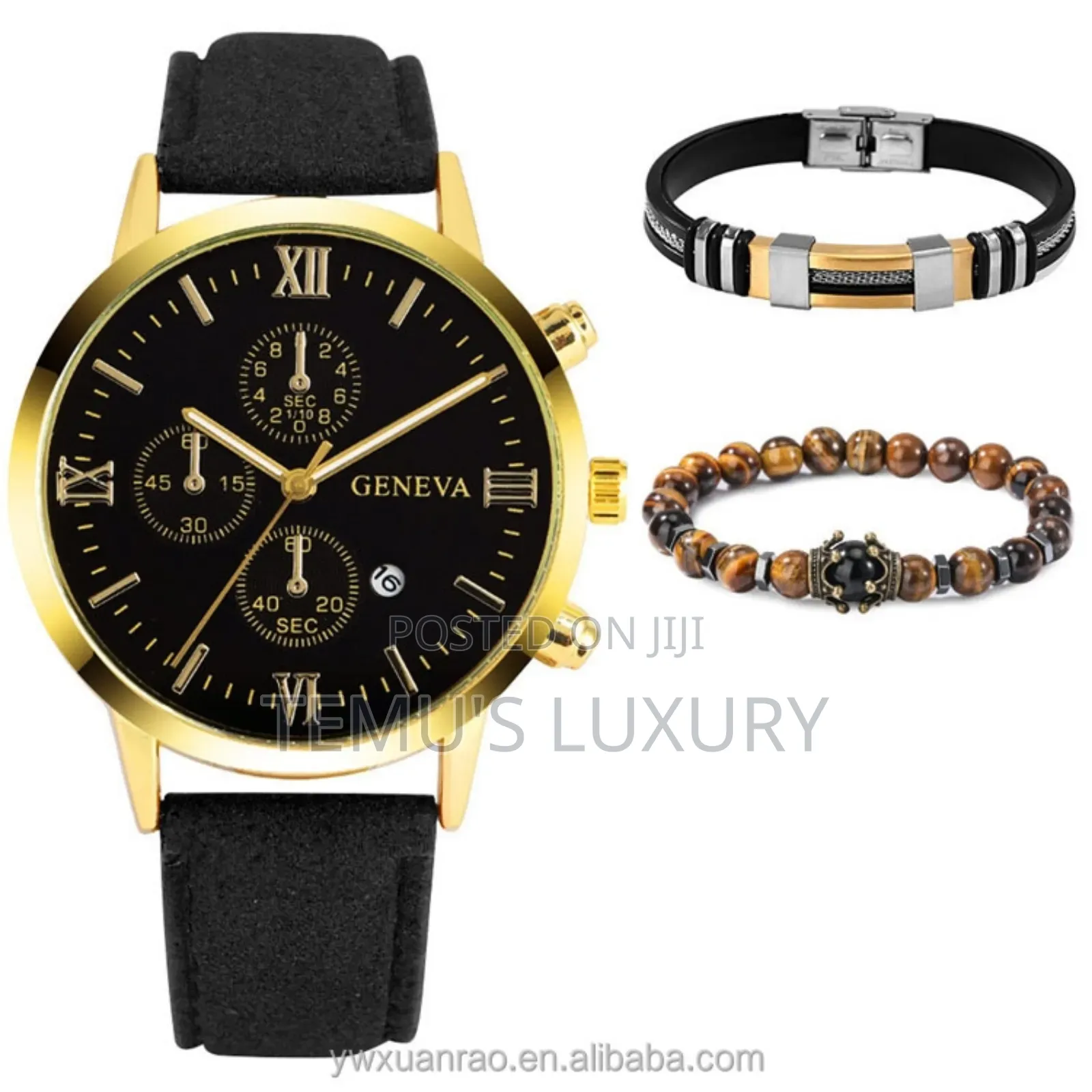 Geneva Watch 3PCS Men Set Quartz Leather Watch