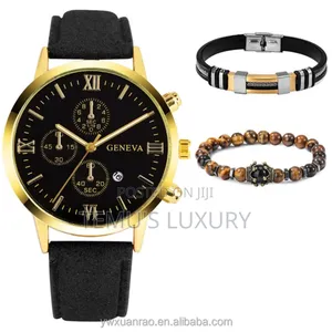 Geneva Watch 3PCS Men Set Quartz Leather Watch