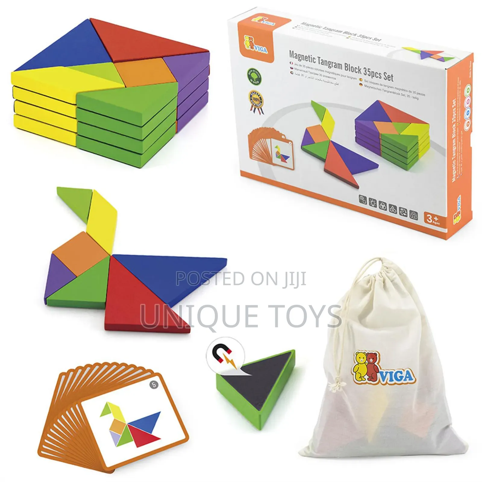 Magnetic Wooden Tangram Blocks Set - 35 Count