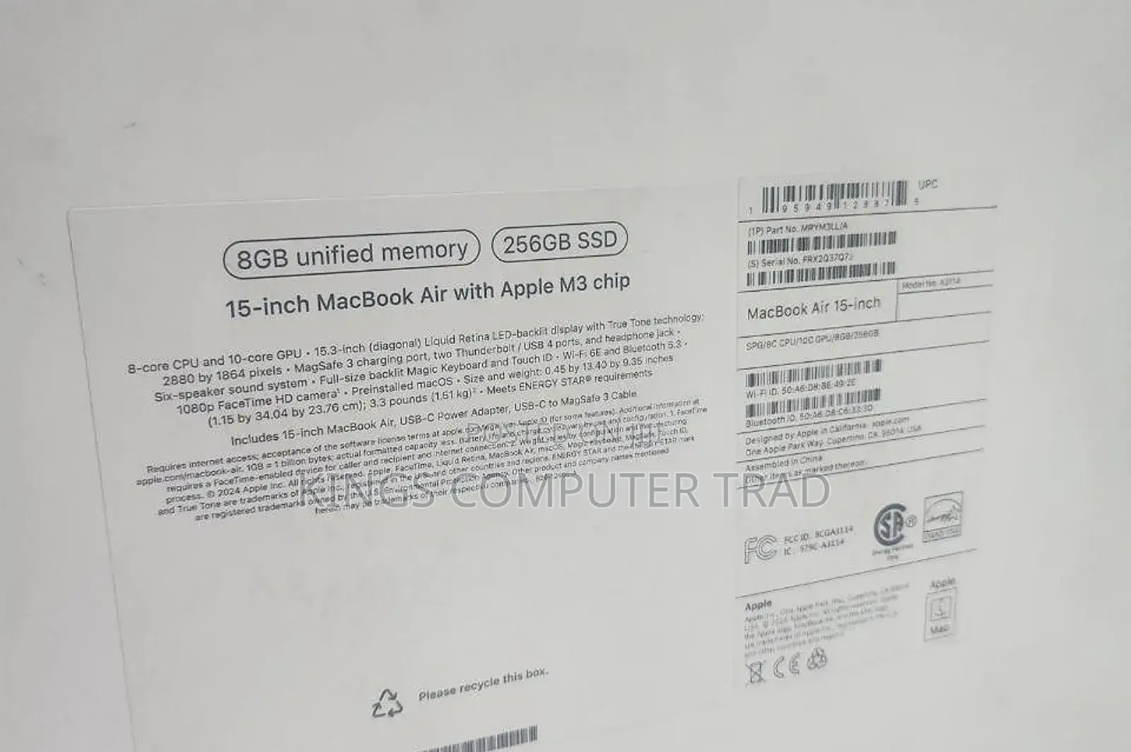 New Laptop Apple MacBook Air 8GB Nvidia SSD 256GB