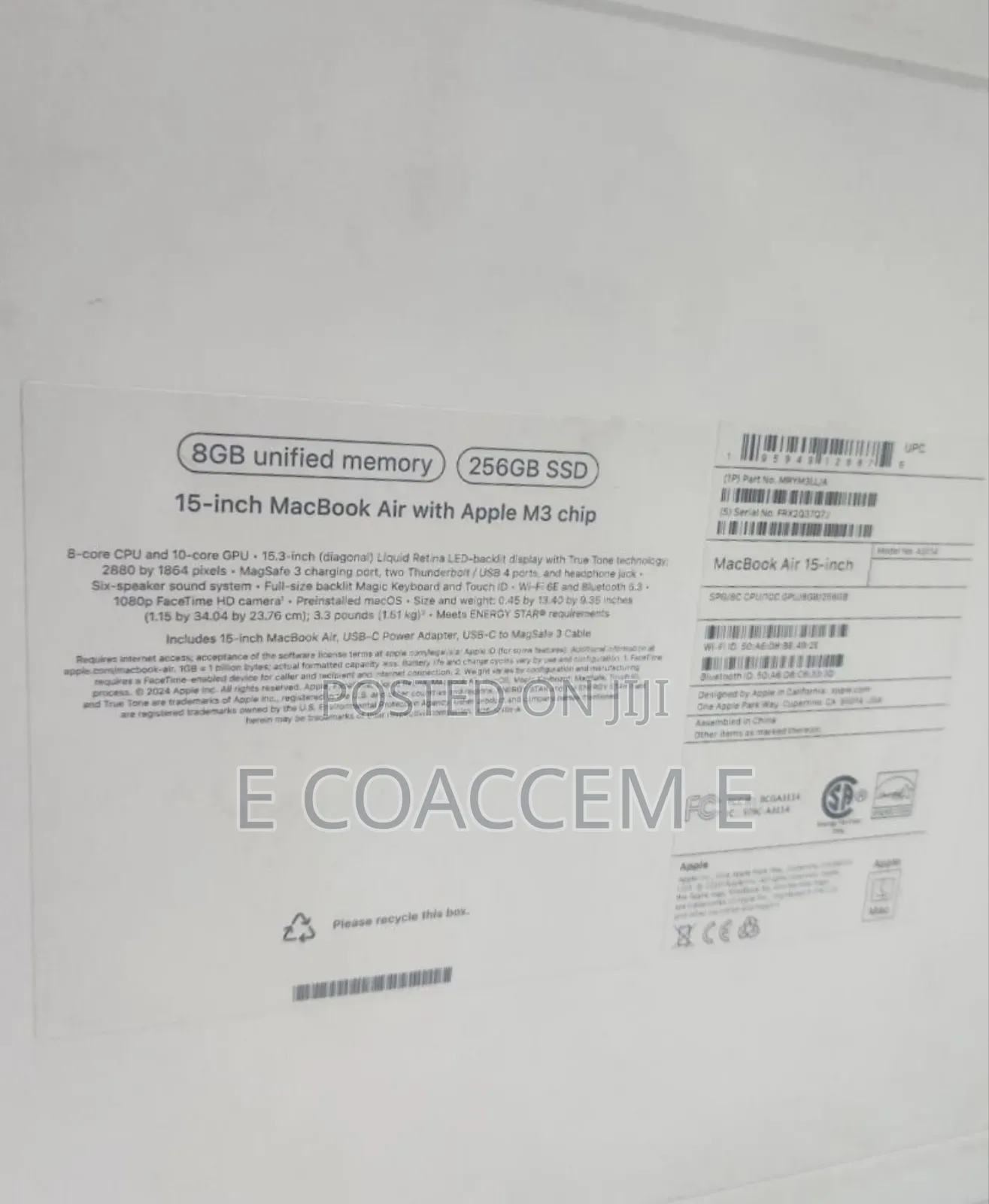 New Laptop Apple MacBook 8GB Apple M3 SSD 256GB