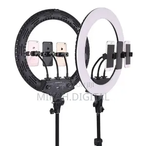18'' Bicolor Ring Light With 3 Phone Holder 2.6m Stand