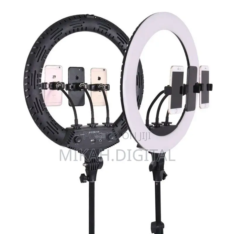 18'' Bicolor Ring Light With 3 Phone Holder 2.6m Stand