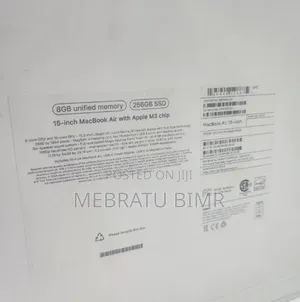 New Laptop Apple MacBook Air 2024 M3 15-Inch 8GB Apple M3 SSD 256GB