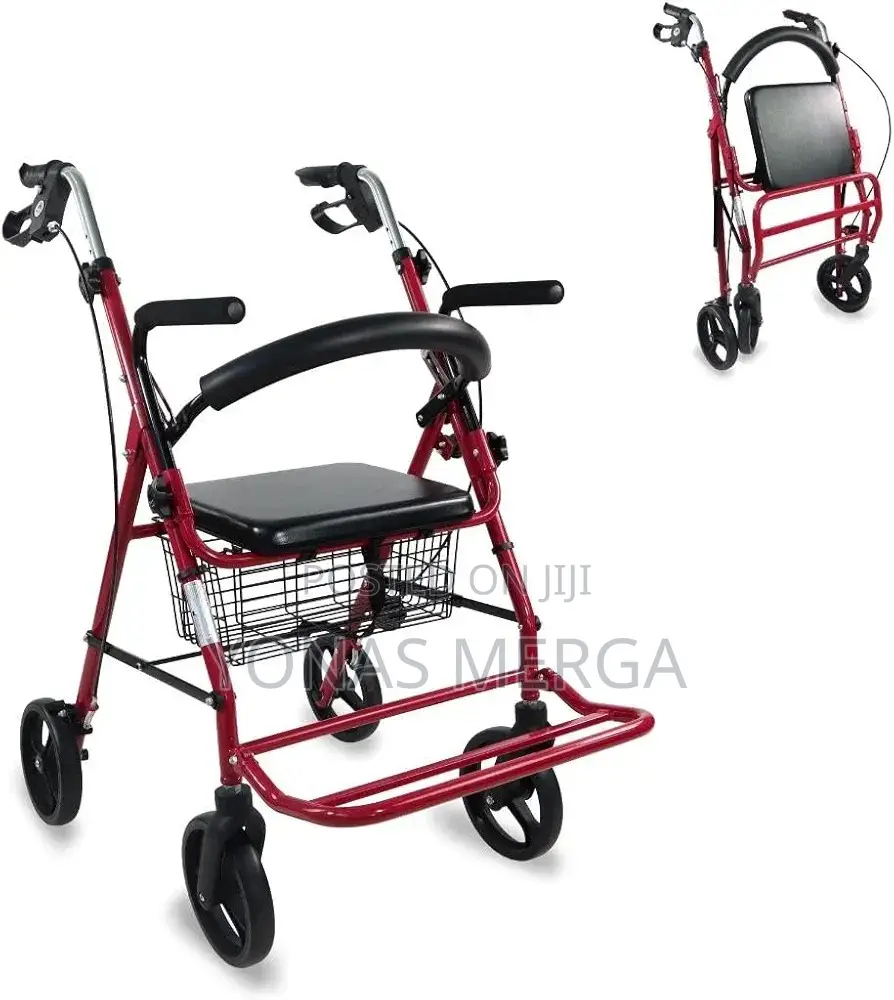 Double Brake System, Medical Rolling Walker With Basket (6")