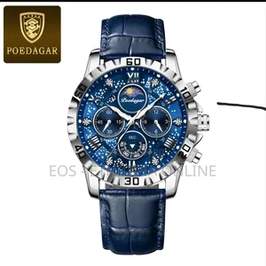 POEDAGAR Luxury Leather Band Wristwatches For Men [Preorder]