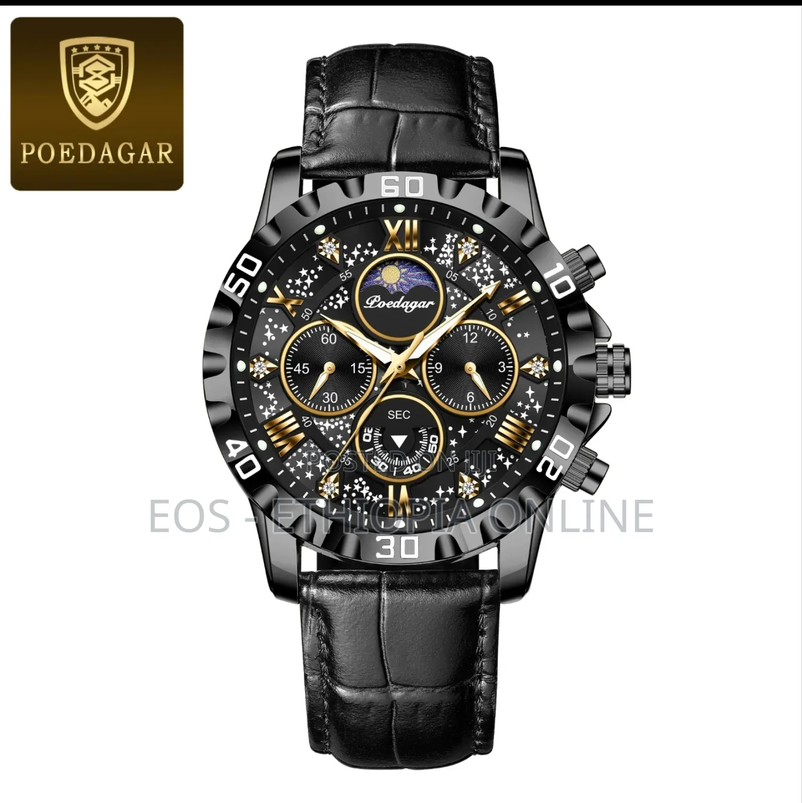 POEDAGAR Luxury Leather Band Wristwatches For Men [Preorder]