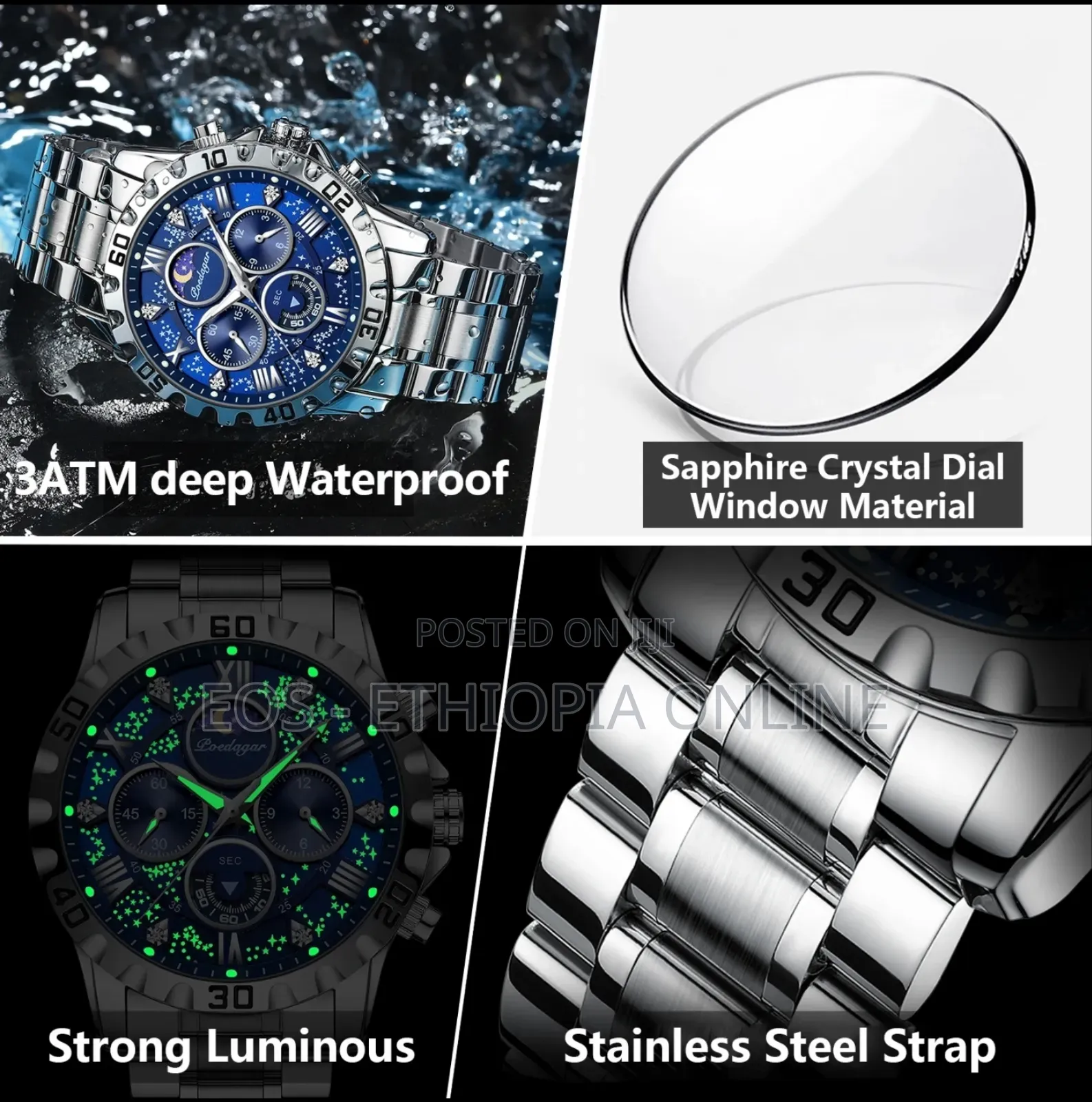 POEDAGAR Luxury Stainless Steel Wristwatches [Preorder]