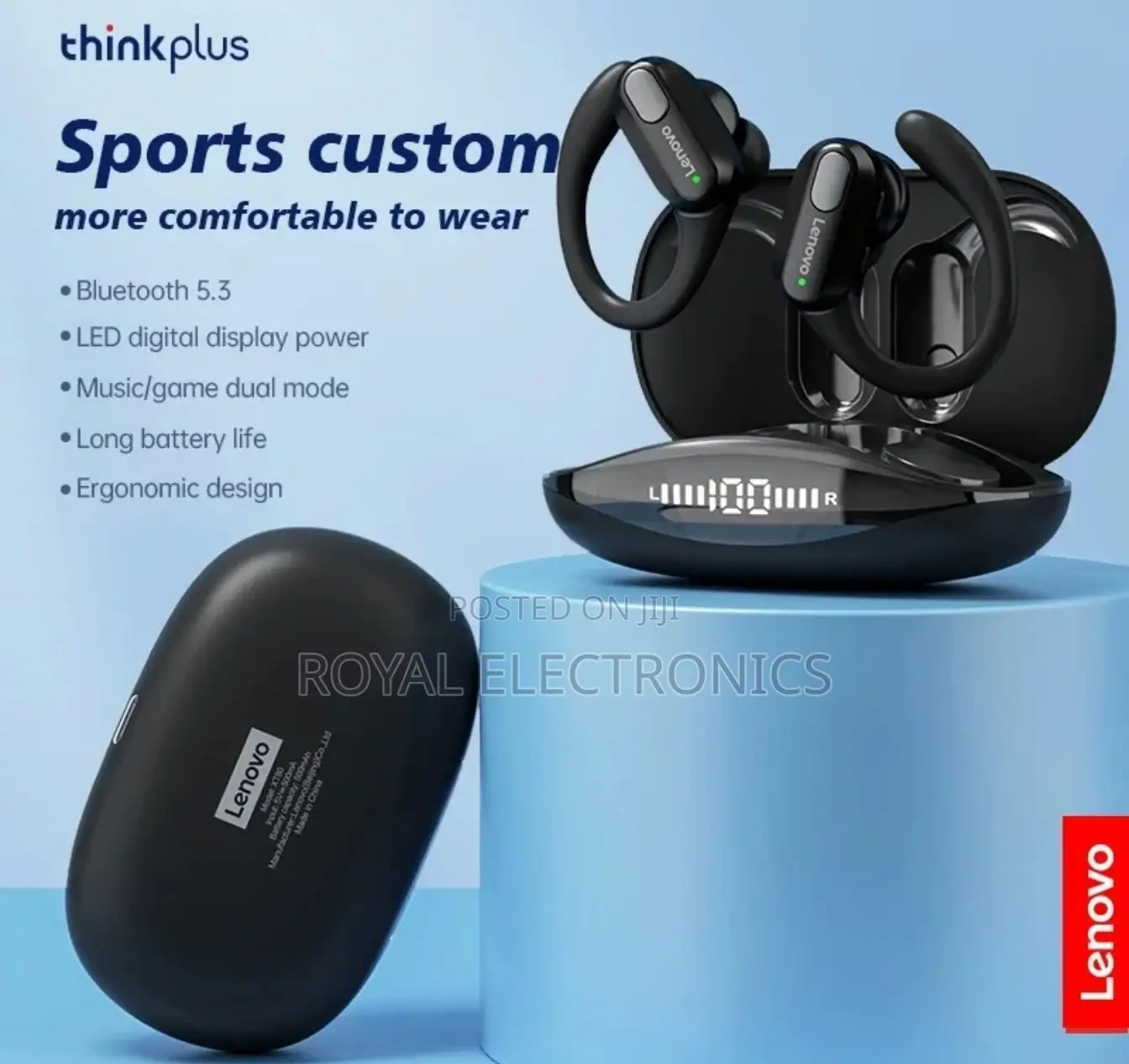 Lenovo TWS Waterproof LCD Display Noise Reduction Earbuds