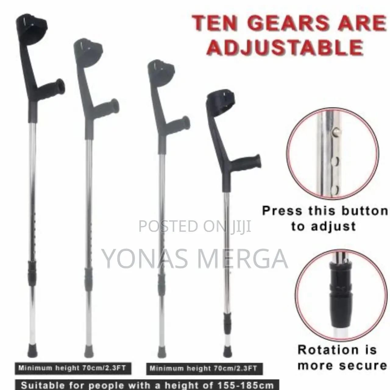 Crutche ADULT (Large)Height Adjustment:95cm To118cm*Forearm