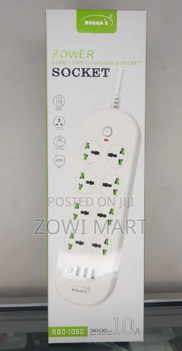 Ruggas Power 3 USB 1 Type C Port With 8 Power Socket