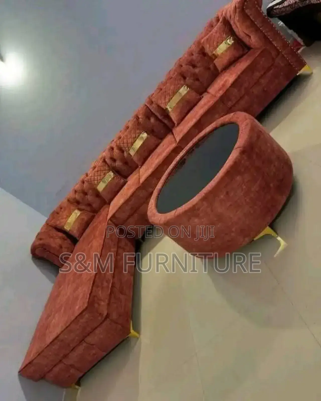 Day Bed Sofa Set With Circular Table Aluminium Legs.