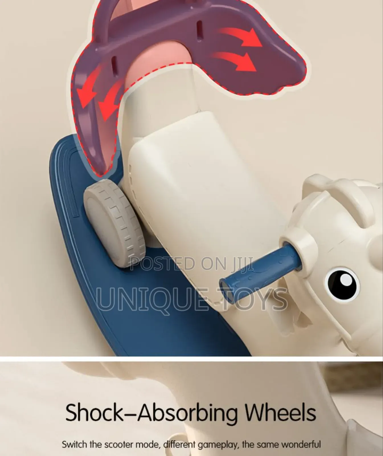 4-in-1 Rocking Horse, Ride-On, a Guide Bar and a Music Box