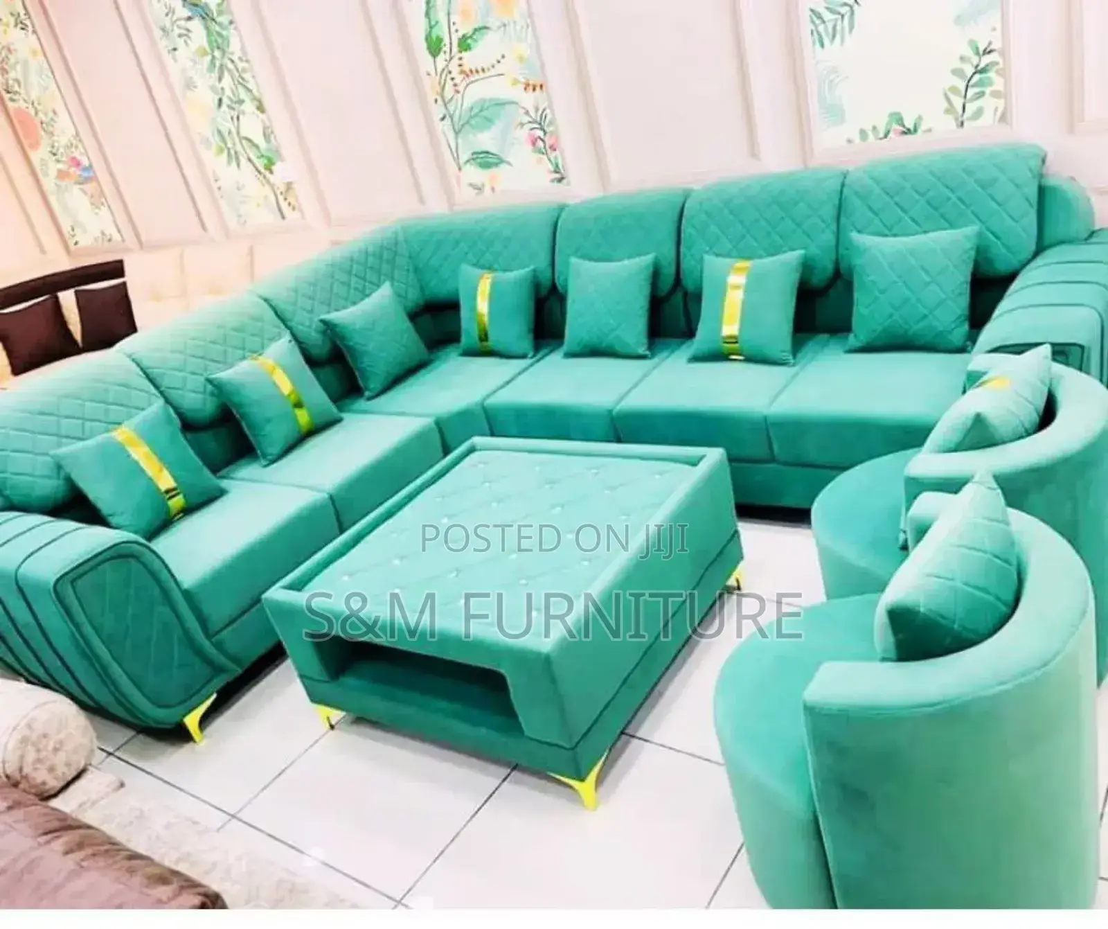 L Shape Sofa Plus 2 King With Table and Aluminium Legs.