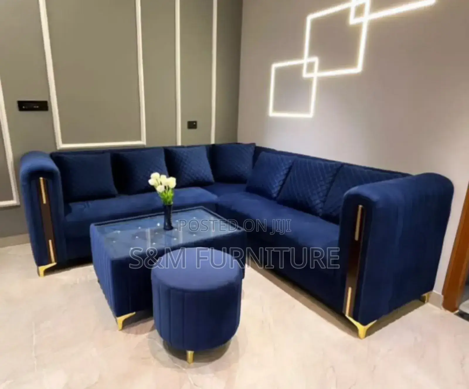 Awesome L Shape Sofa With Table, Box and Aluminium Legs