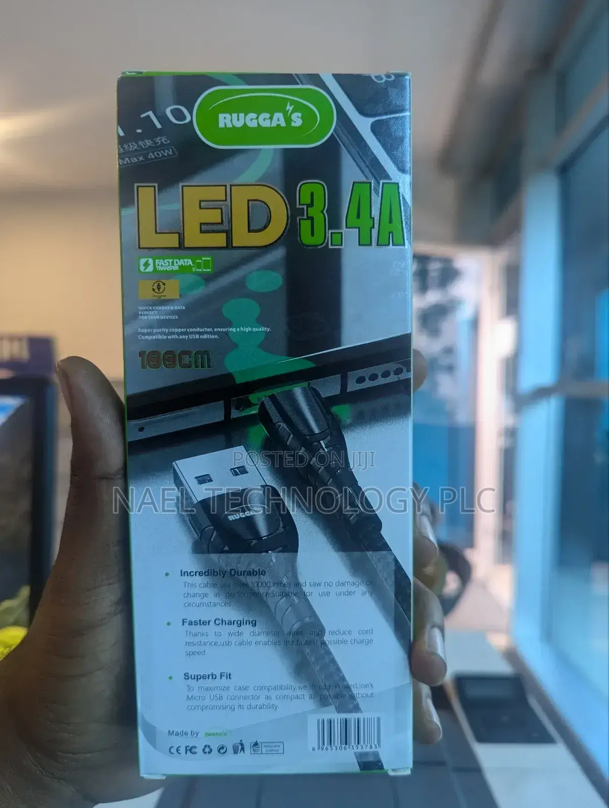 "Rugass 3.4A Lightning Cable - Super Fast iPhone Charger."