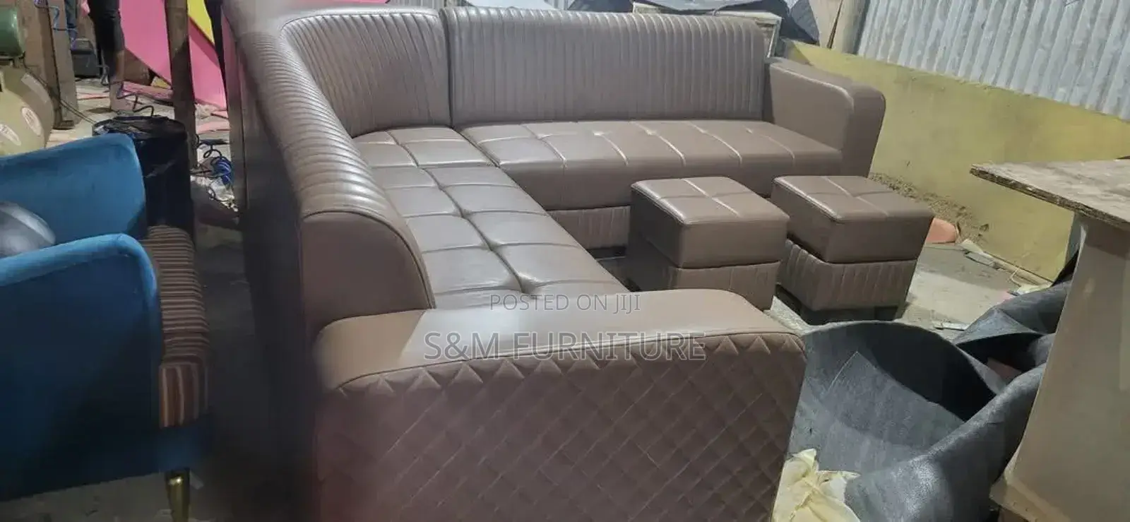 Full Leather L Shape Sofa With Table and 2 Boxes.