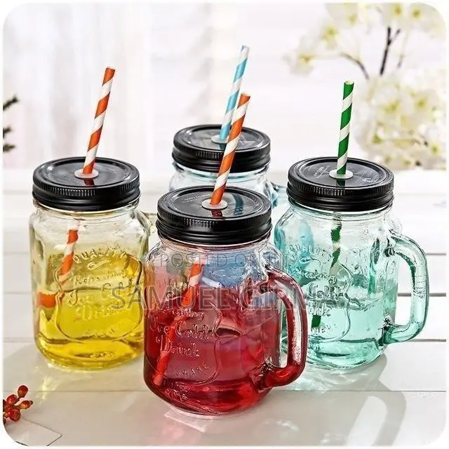 Fashionable Vintage Mason Glass Drinking Jar With Straw