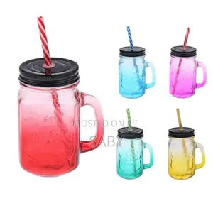 Fashionable Vintage Mason Glass Drinking Jar With Straw