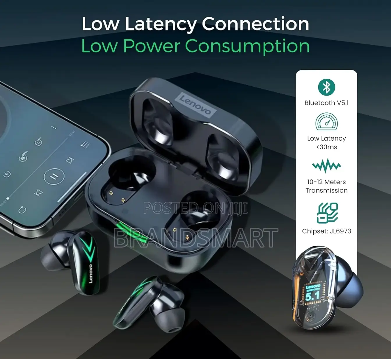 Lenovo Wireless Earbud Deep Bass Low Latency With LCD Screen