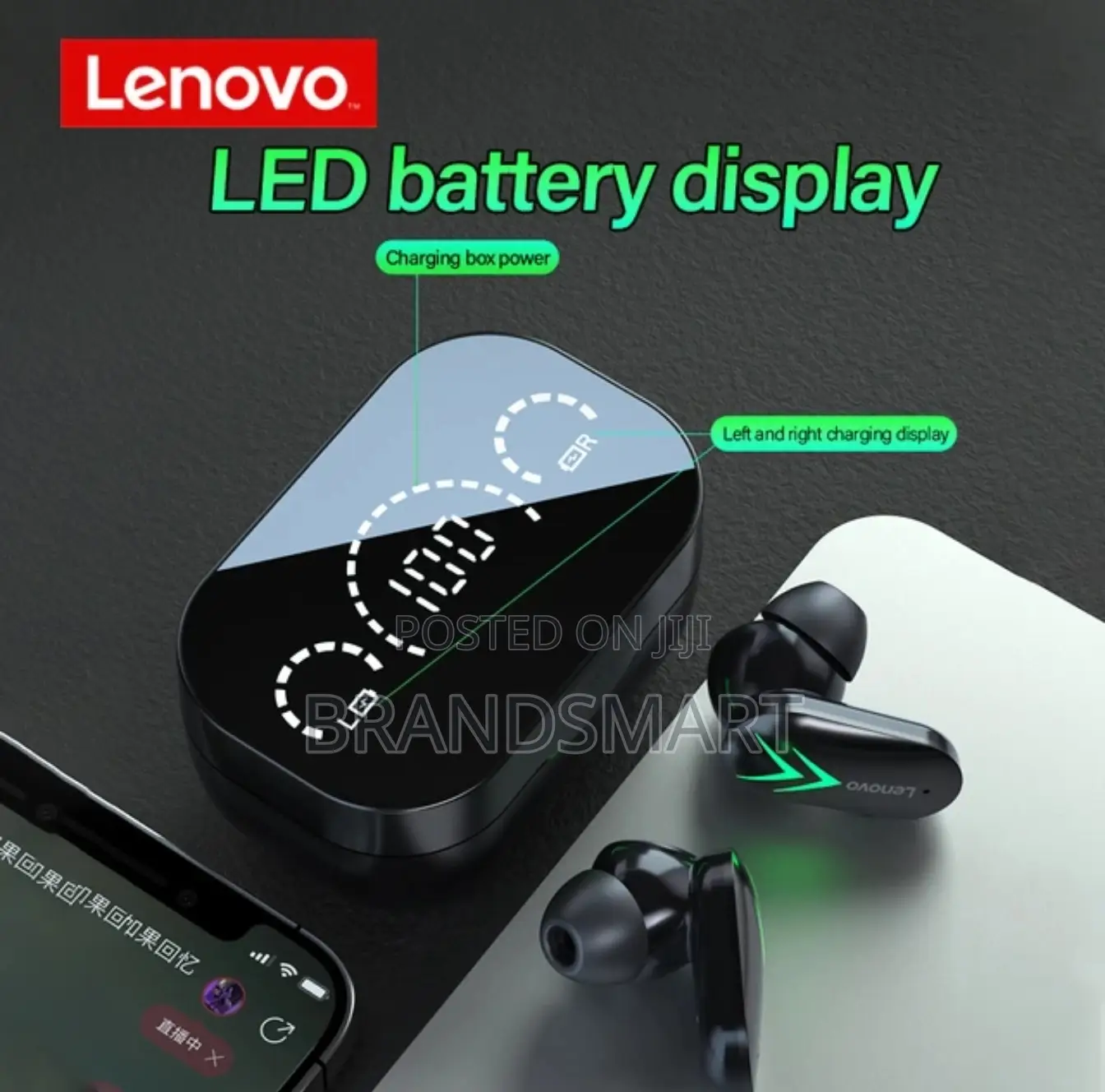 Lenovo Wireless Earbud Deep Bass Low Latency With LCD Screen