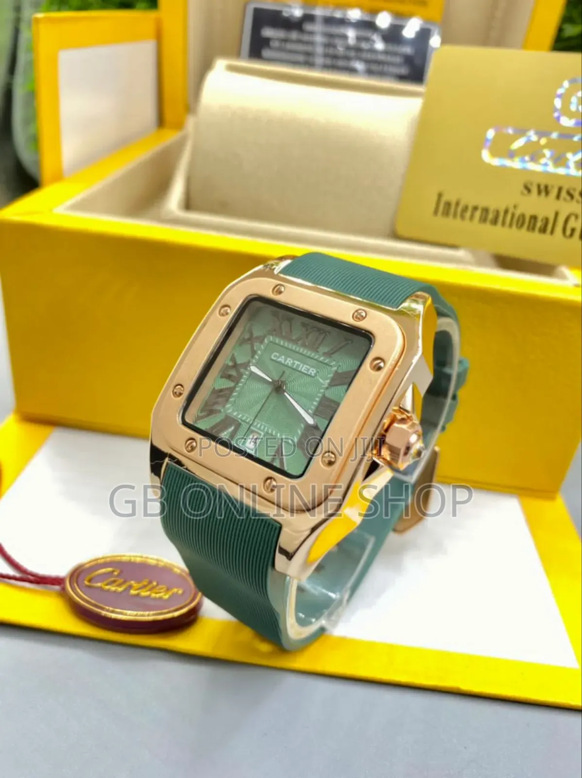 Cartier Rubber Wristwatch- Green Face