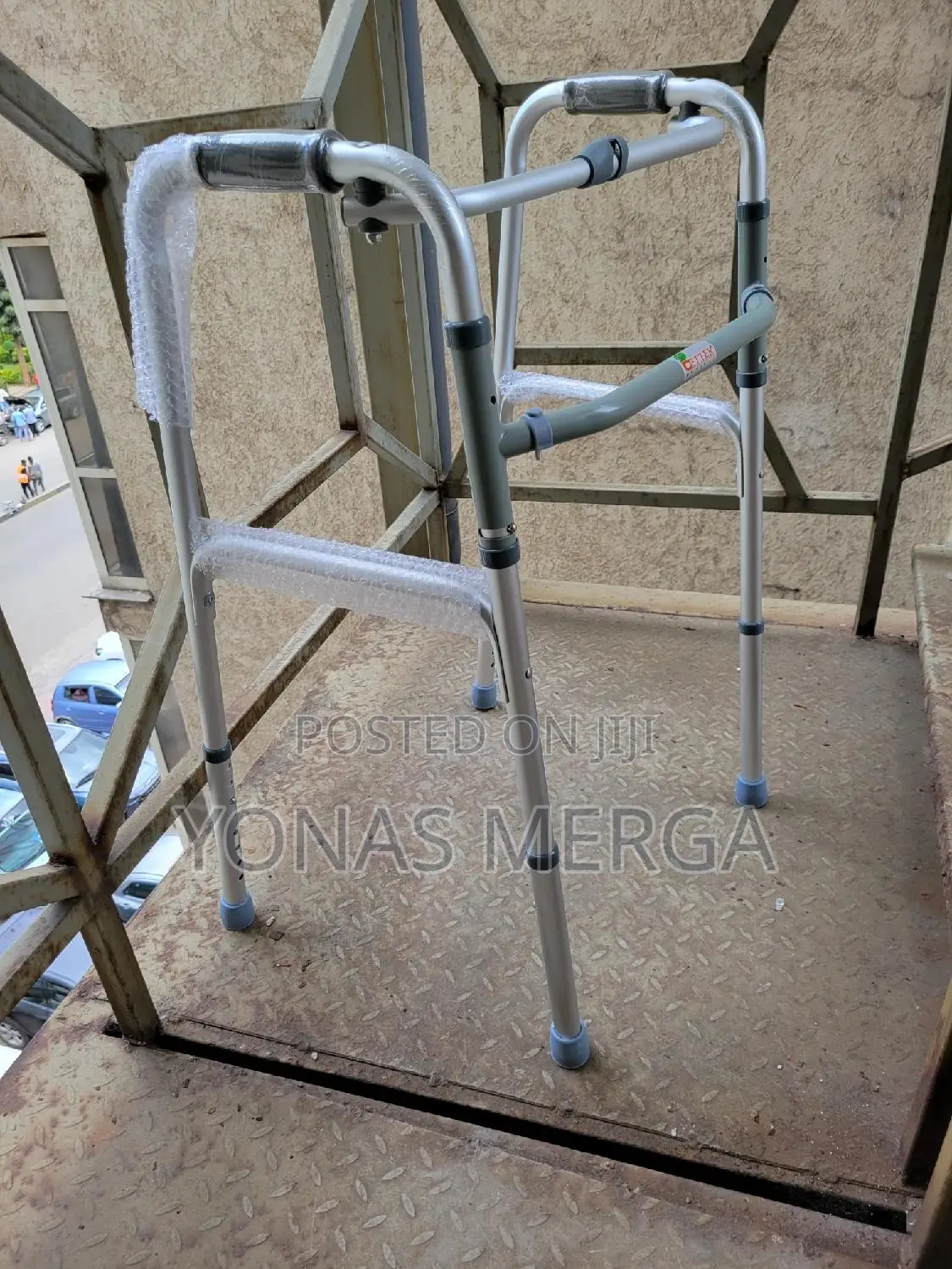 Bariatric Aluminum Two-Button Folding Walker - With Wheels