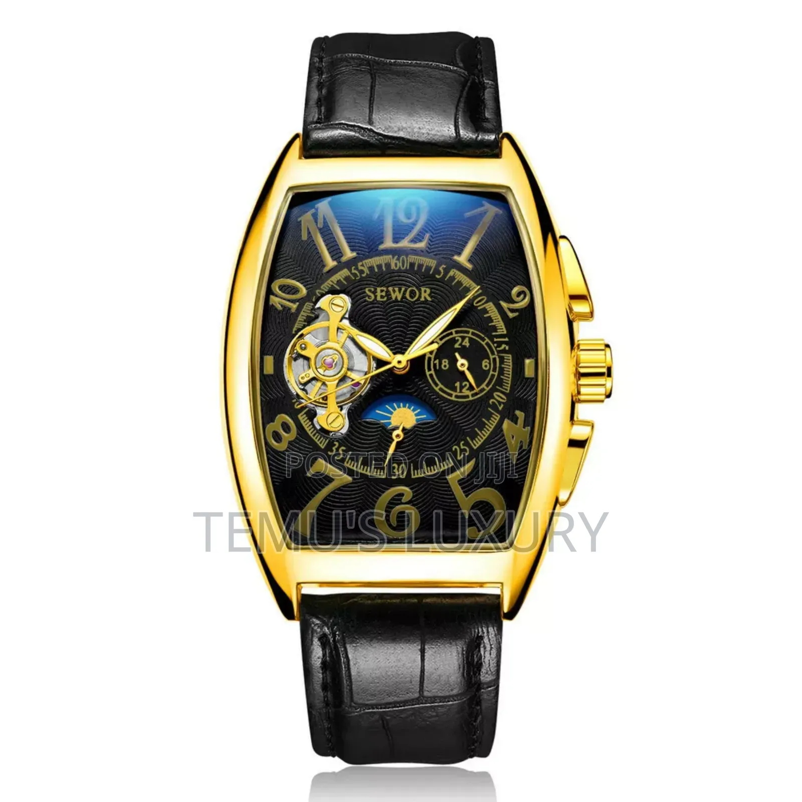 Sewor Gold Black Tourbillon Luxury Mens Wrist Watch
