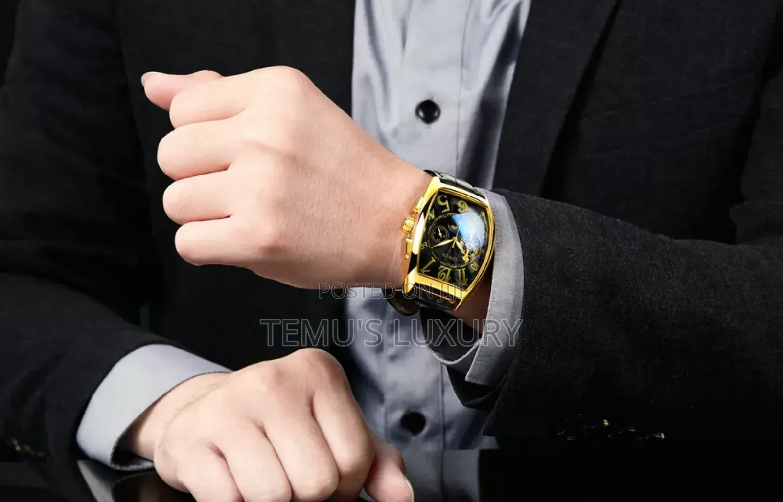 Sewor Gold Black Tourbillon Luxury Mens Wrist Watch