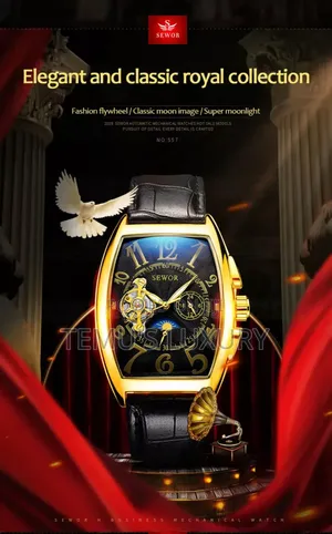 Sewor Gold Black Tourbillon Luxury Mens Wrist Watch