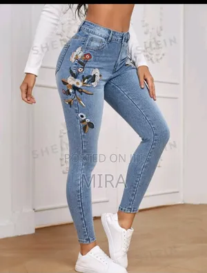Flowers Printed Denim Pant