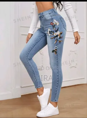 Flowers Printed Denim Pant