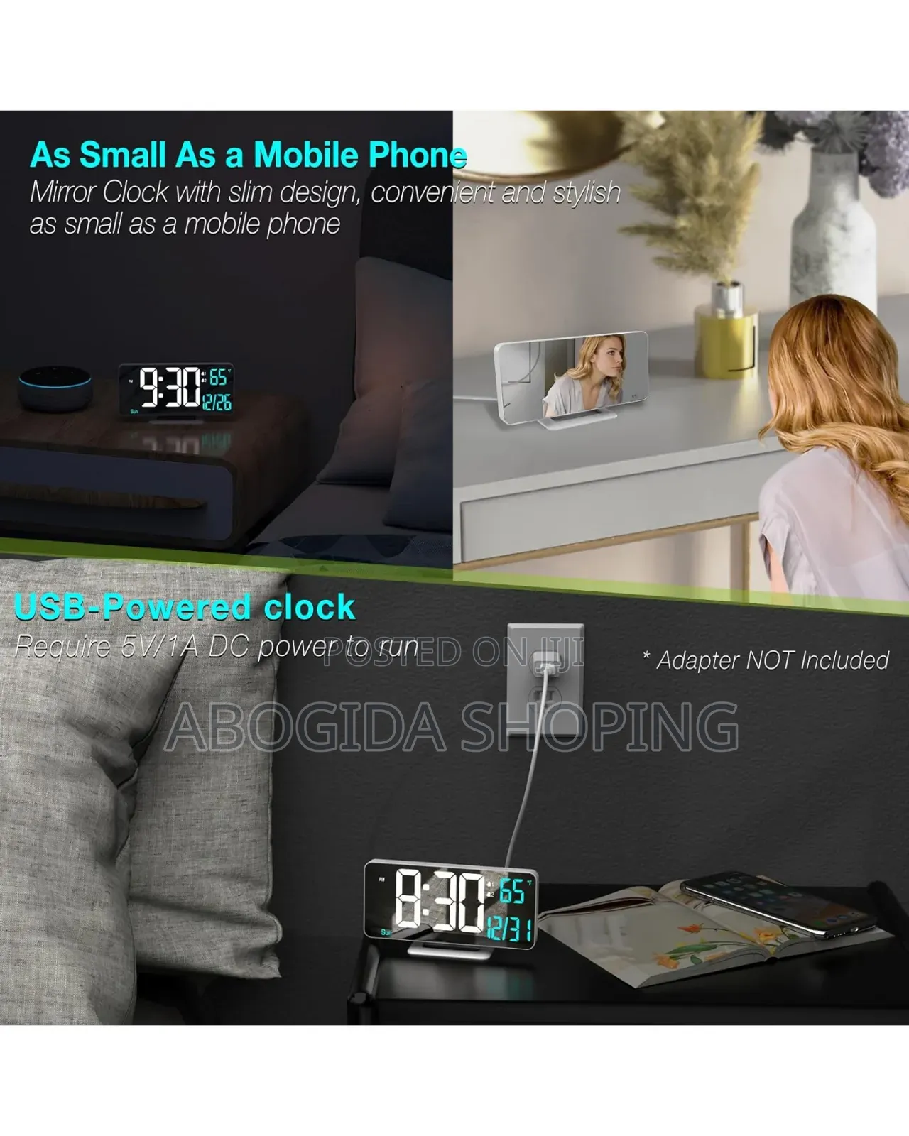 Modern Digital Clock With Mirror and Alarm