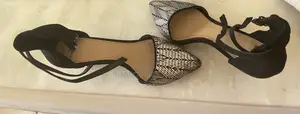 Metallic Woven Pointed-Toe Ankle-Strap Heels