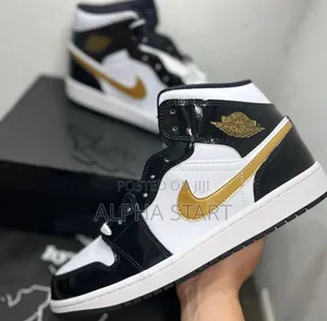 Photo - Air Jordan 1 Mid Se ‘Black Gold Patent’ WMNS Shoes