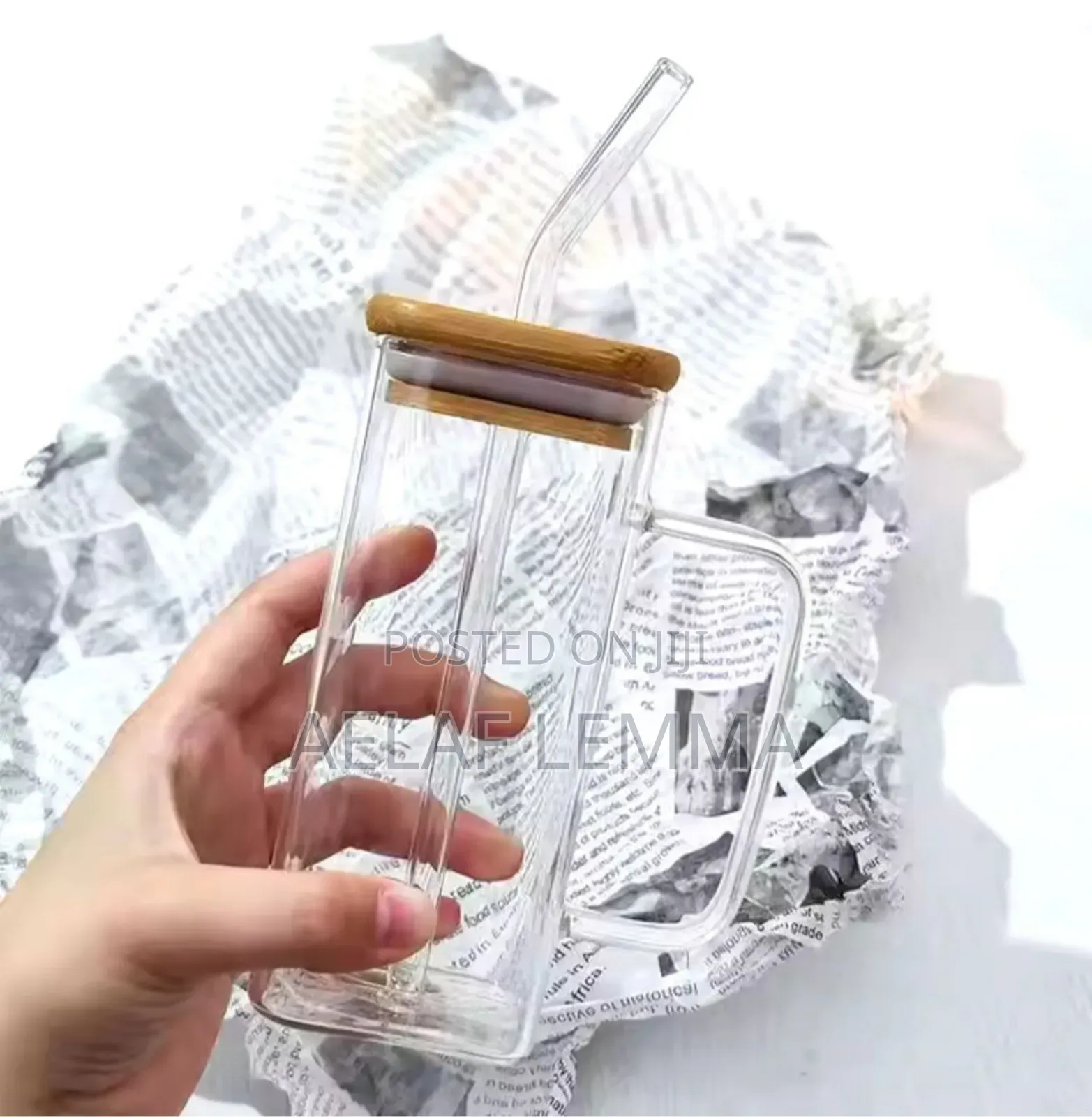 Glass Drinking Mug With Straw