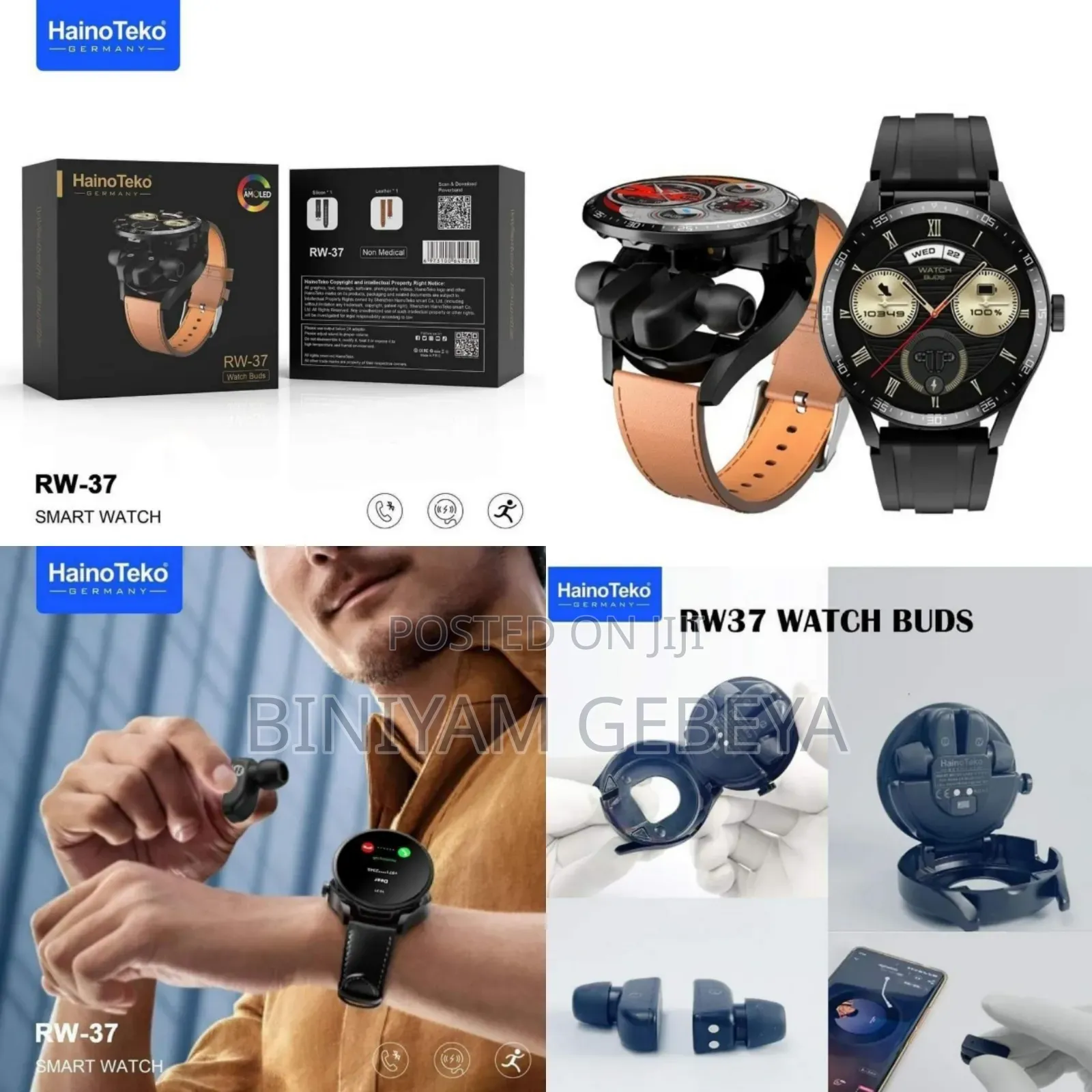 የራሱ Earbud ያለው Hainoteko Rw-37 Smart Watch Camera Control
