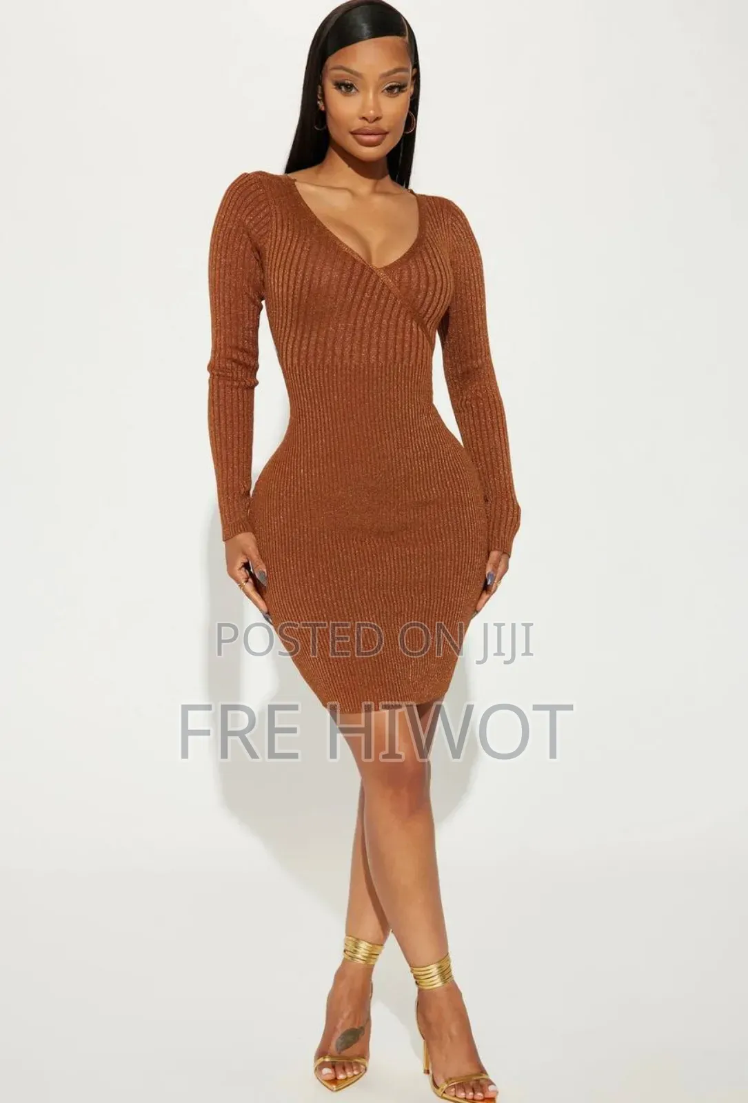 Majestic Serena v Neck Midi Dress - Brown