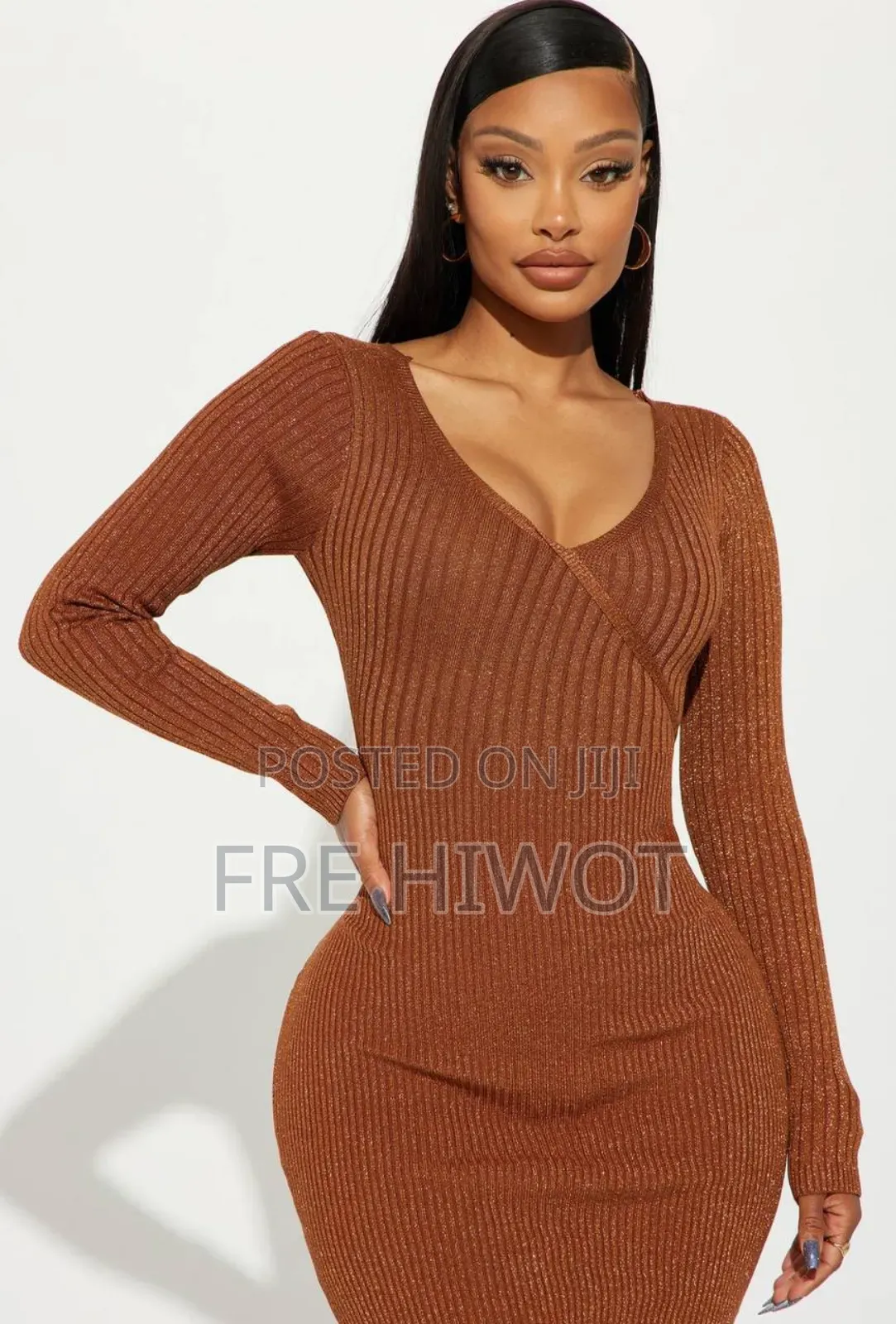 Majestic Serena v Neck Midi Dress - Brown