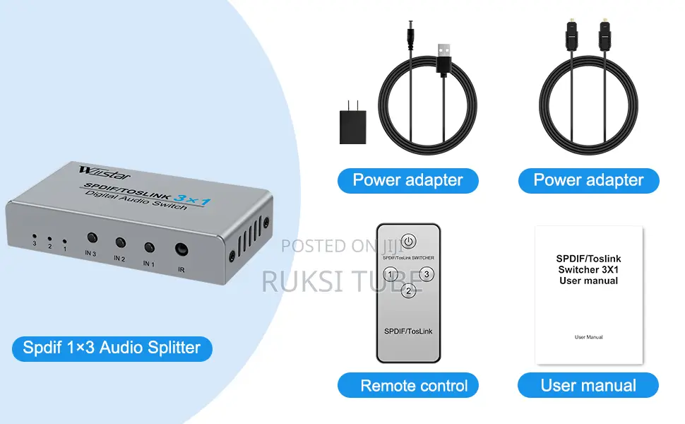 Wiistar 3 Port Digital Optical Audio Switch 3 In 1 Out SPDIF