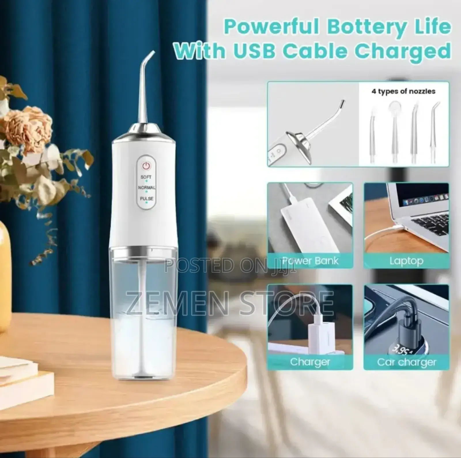 ውሃ ወይም ሌላ ፈሳሽ የጥርስ ማጽጃ በመጠቀም ማጽዳት የሚችል Dental Flosser