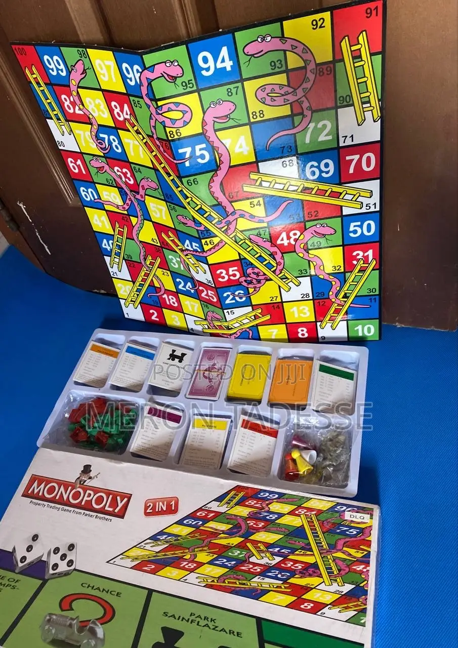 በ1 ቦርድ 2 ጨዋታ ይጫወቱ Monopoly+Snakes Ladder Call
