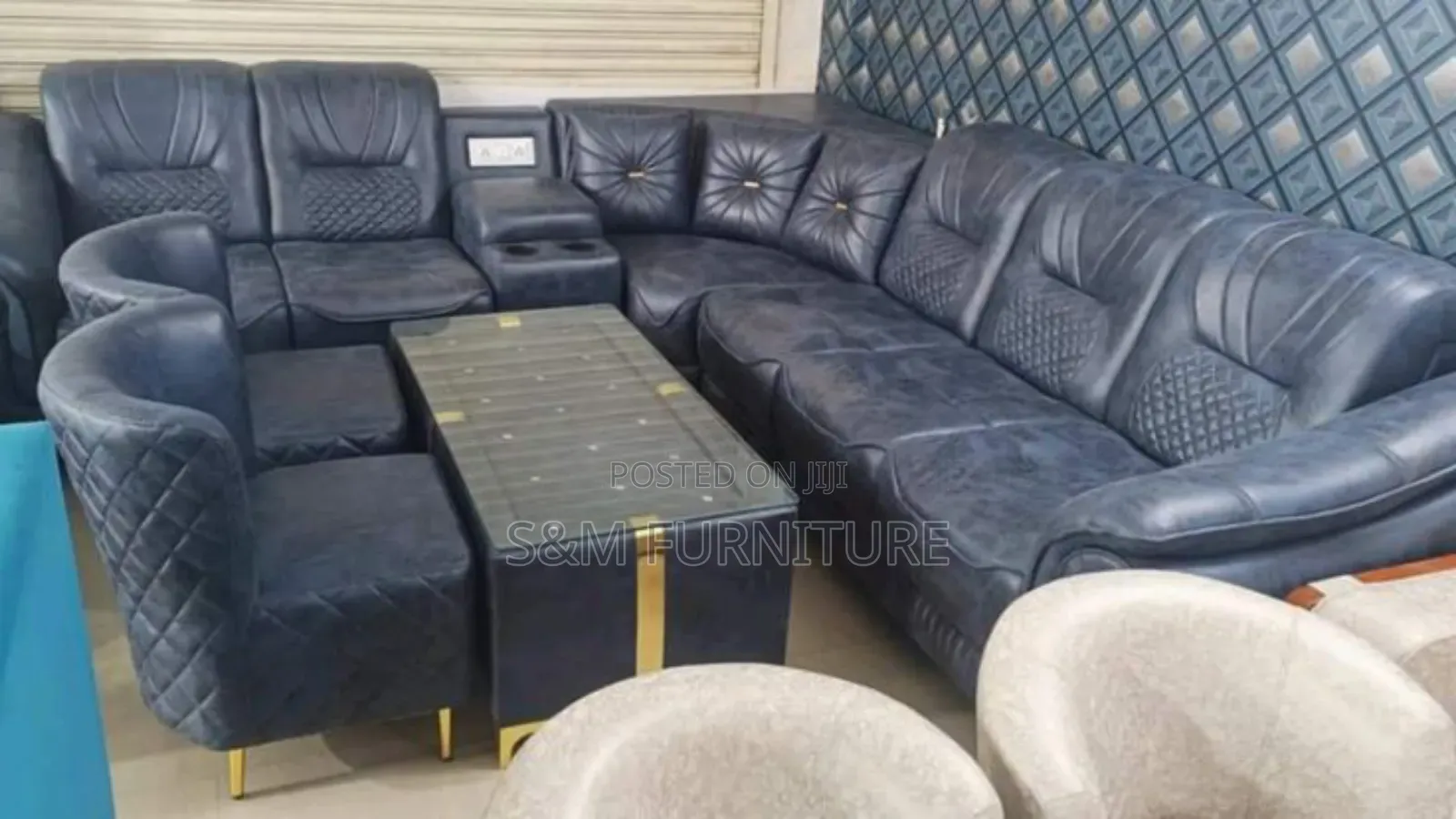 Majestic Full Leather L Shape Sofa With Table.