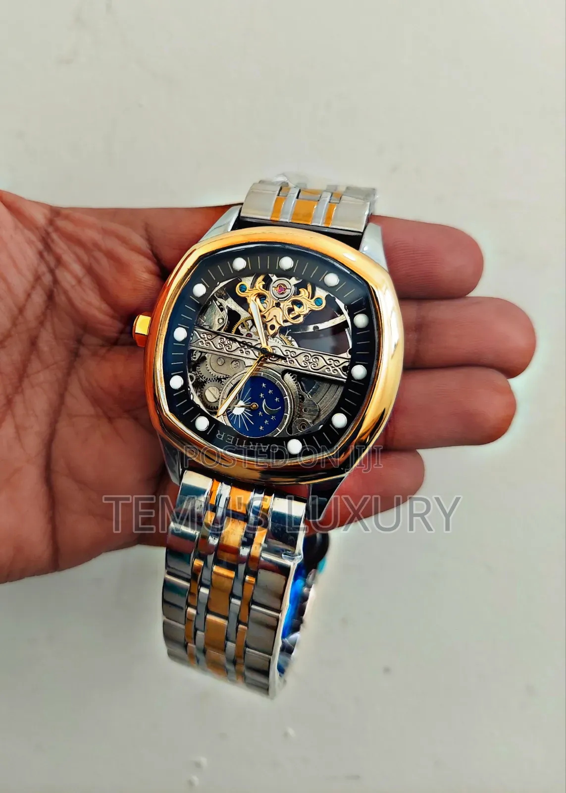 Cartier Large Two-Tone Black Automatic /Strap Watch