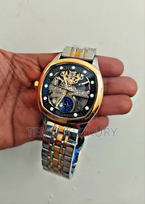 Cartier Large Two-Tone Black Automatic /Strap Watch