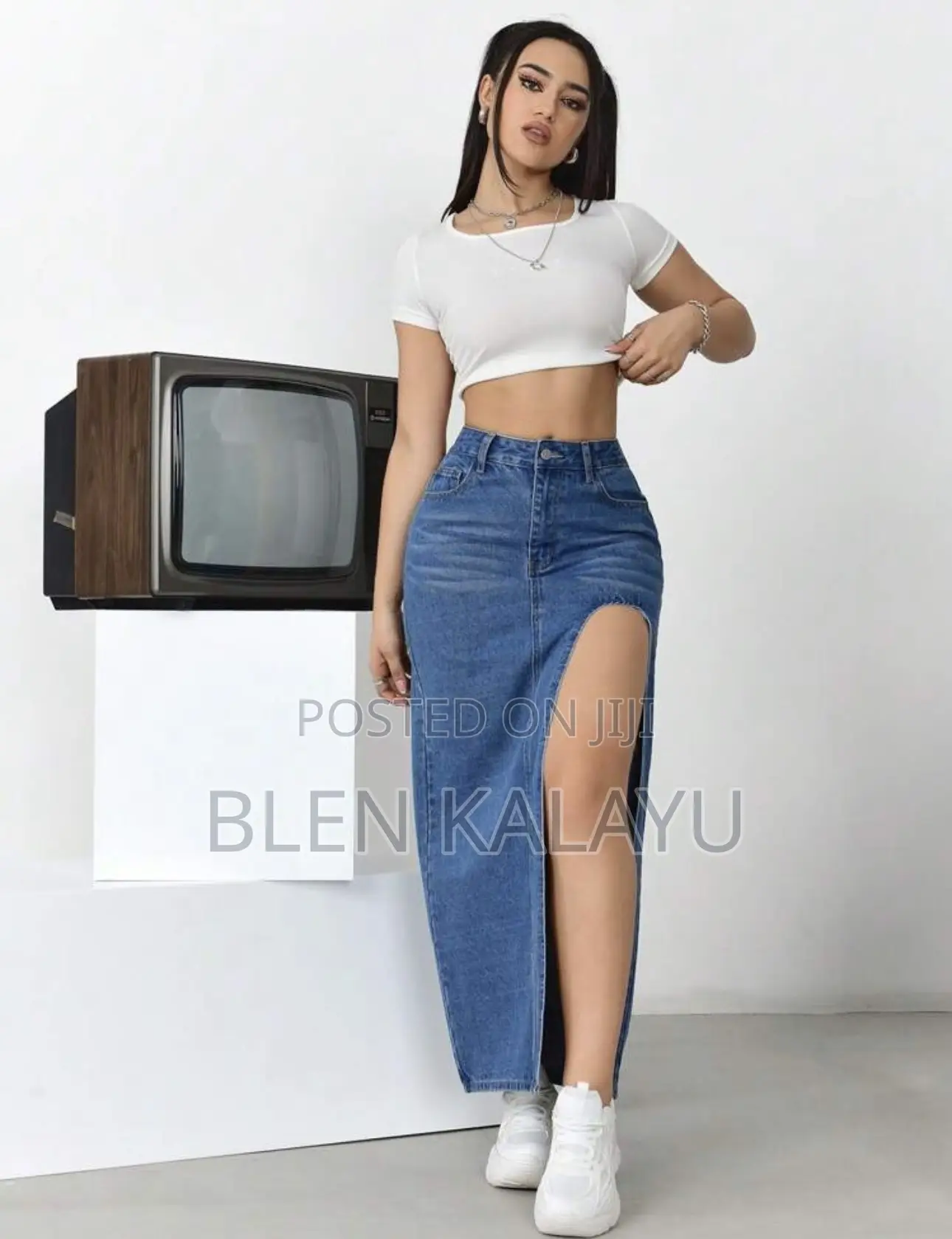 Women's Solid Color Casual Split Denim Skirt